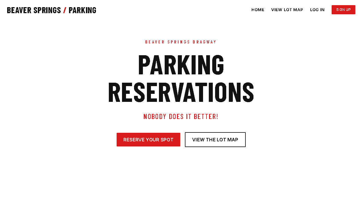 Screenshot of the Beaver Springs Dragway parking reservations website